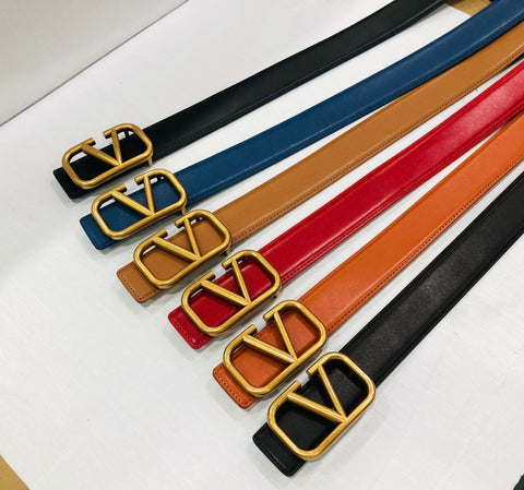 V Buckle Genuine Leather Belt