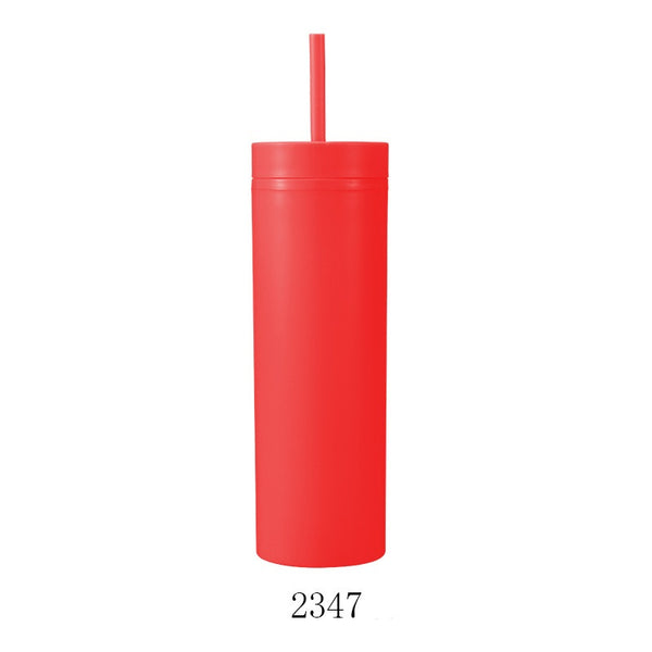 Double-Layer Plastic 16oz Straw Cup