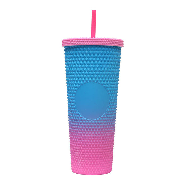 800ml Studded Gradient Color Double Walled Insulated Cup with Straw