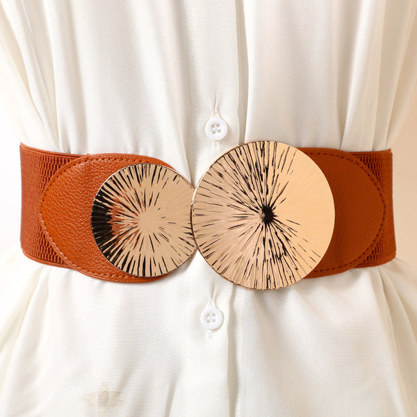 Elastic Wide Belt With Circle Buckle