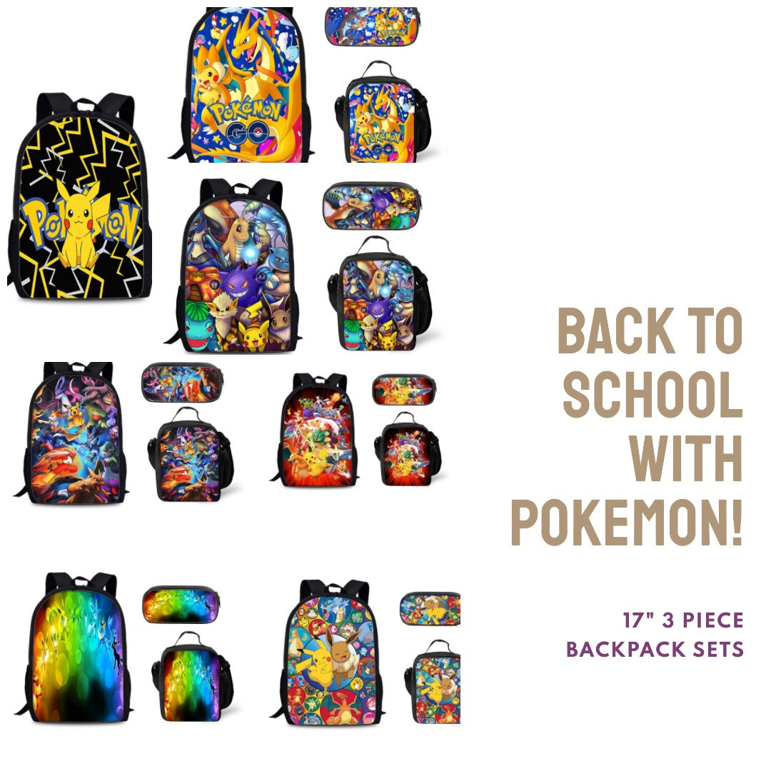 17" Pokémon 3 Piece Backpack Set