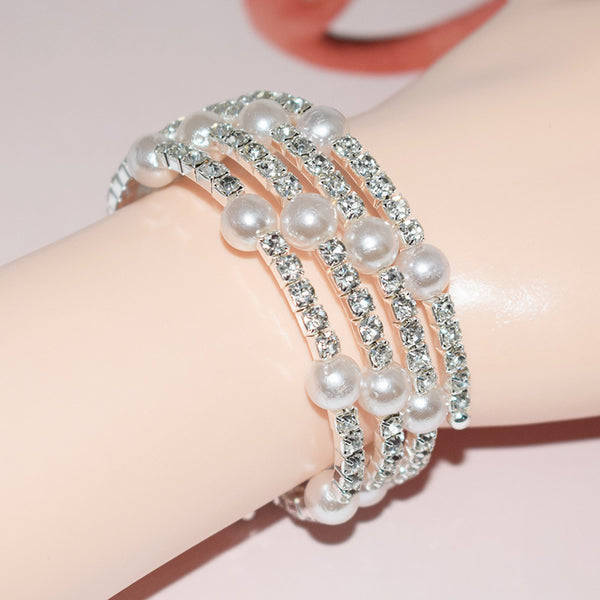 Pearl and Rhinestone Multi-Layer Bracelet