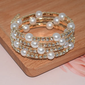 Pearl and Rhinestone Multi-Layer Bracelet