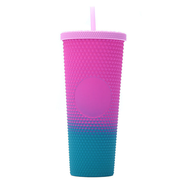 800ml Studded Gradient Color Double Walled Insulated Cup with Straw