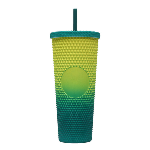 800ml Studded Gradient Color Double Walled Insulated Cup with Straw