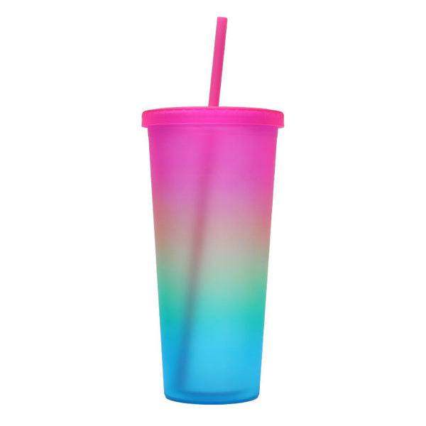 800ml Gradient Color Double Walled Insulated Cup with Straw