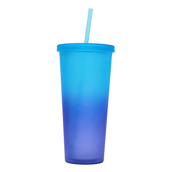 800ml Gradient Color Double Walled Insulated Cup with Straw