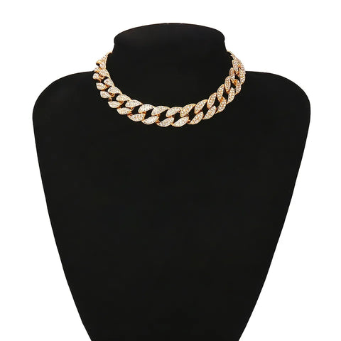 Rhinestone Inlaid Link Chain Choker