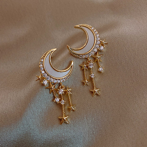 Star Moon Dangle Stud Earrings