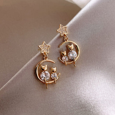 Temperament Moon Cat Ear Stud Earring