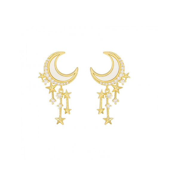 Star Moon Dangle Stud Earrings