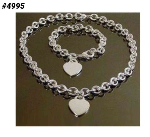 Silver Heart Pendant Necklace and Bracelet Set