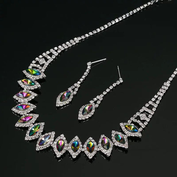 Silver Plated Rhinestones Necklace And Earrings