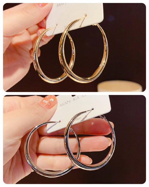 Silver Thick Round Hoop Earrings