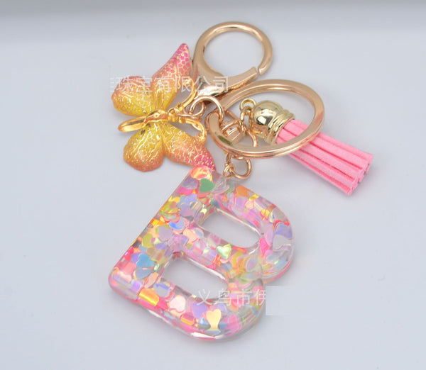 Resin Initial Key Chain with Butterfly