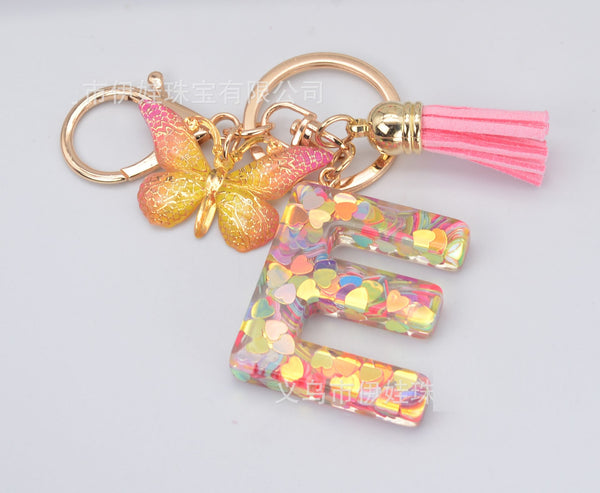 Resin Initial Key Chain with Butterfly