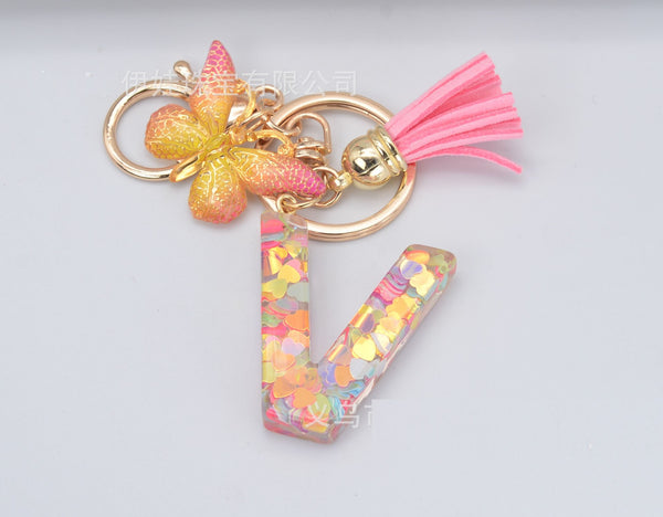 Resin Initial Key Chain with Butterfly