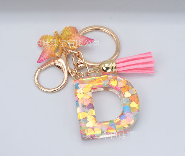 Resin Initial Key Chain with Butterfly