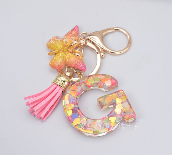 Resin Initial Key Chain with Butterfly