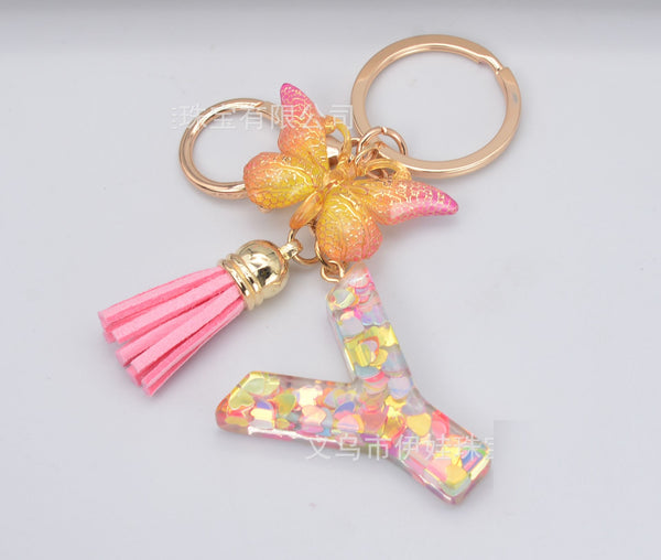 Resin Initial Key Chain with Butterfly