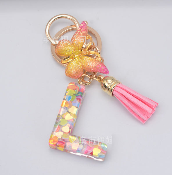 Resin Initial Key Chain with Butterfly