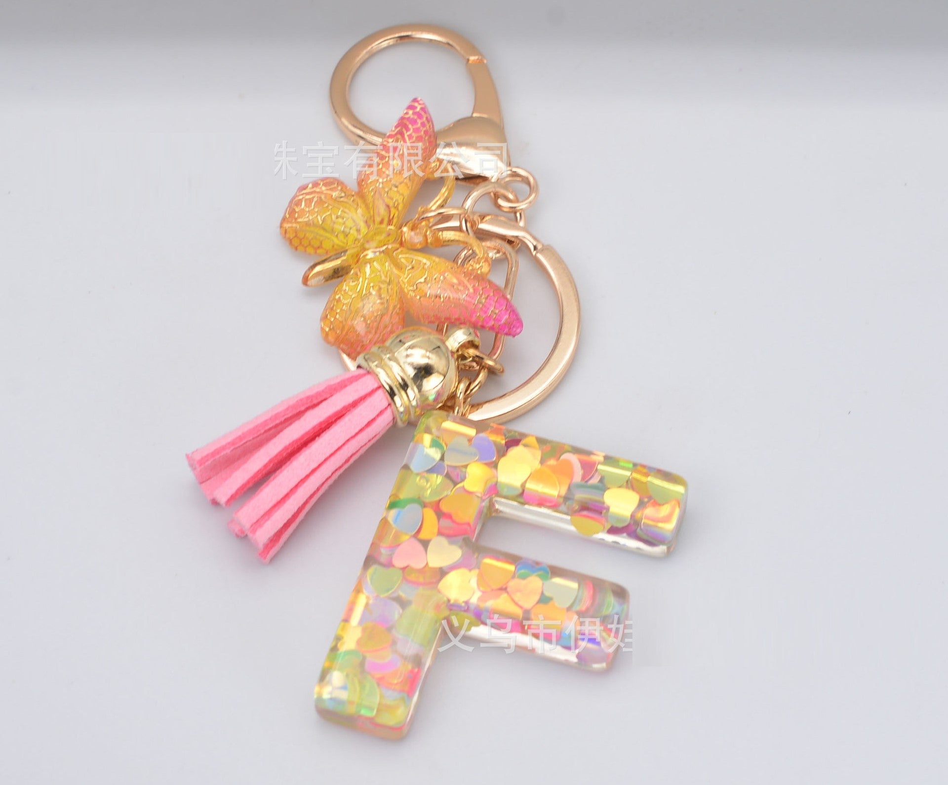 Resin Initial Key Chain with Butterfly