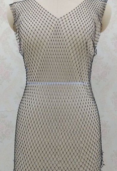 Rhinestones Sheer Mesh Dress