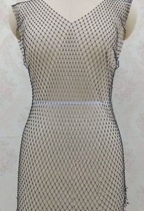 Rhinestones Sheer Mesh Dress