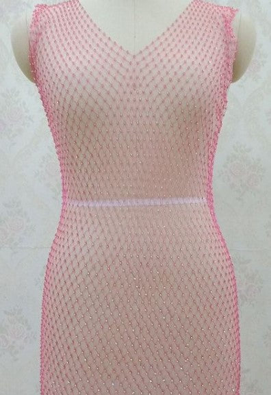 Rhinestones Sheer Mesh Dress