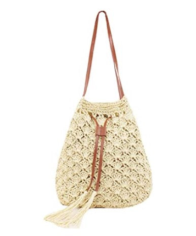 Tassel Straw Drawstring Handbag