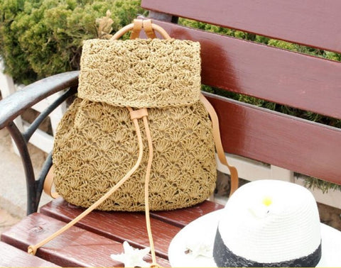 Straw Drawstring Knapsack