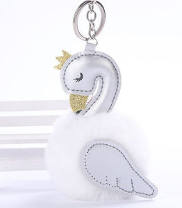 Swan Fur Ball Keychains