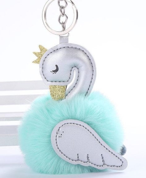 Swan Fur Ball Keychains