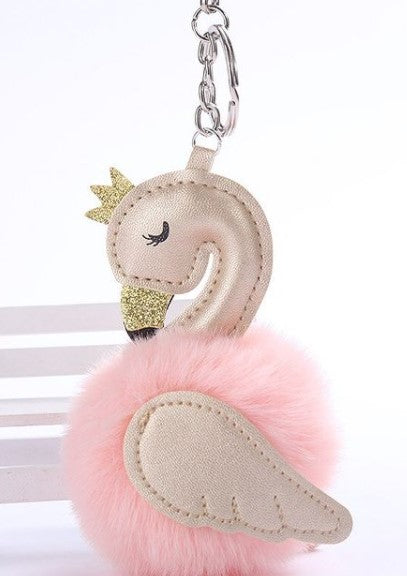 Swan Fur Ball Keychains