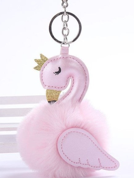 Swan Fur Ball Keychains