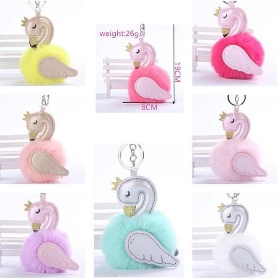 Swan Fur Ball Keychains