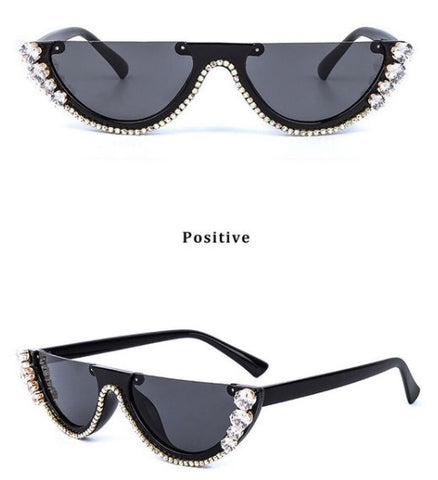 Rhinestones Half Frame Cat-eye Sunglasses